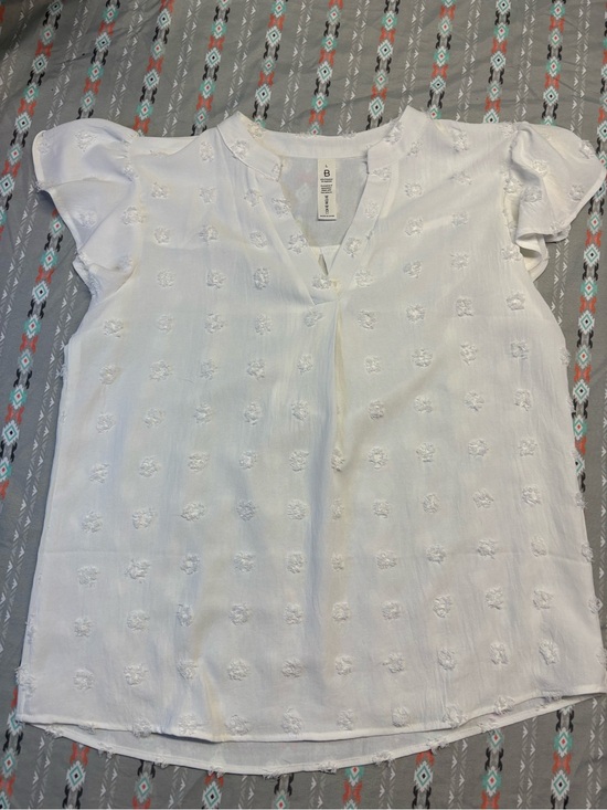 Blooming Jelly Tops - 🍄Women’s White Textured Flutter-Sleeve Blouse
